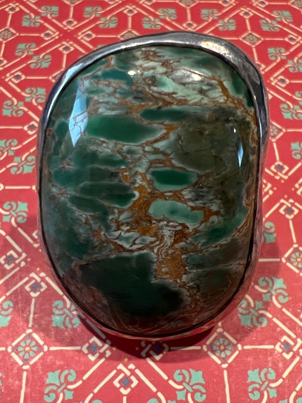 Green turquoise silver ring